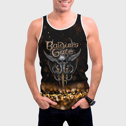 Мужская майка без рукавов Baldurs Gate 3 logo dark gold logo / 3D-Белый – фото 3