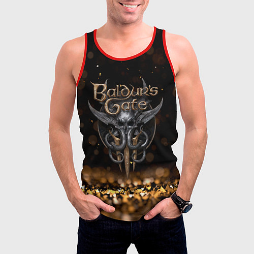 Мужская майка без рукавов Baldurs Gate 3 logo dark gold logo / 3D-Красный – фото 3