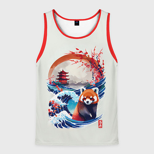 Мужская майка без рукавов Красная панда на охоте / 3D-Красный – фото 1