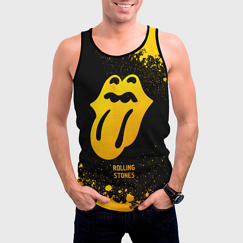 Мужская майка без рукавов Rolling Stones - gold gradient / 3D-Черный – фото 3