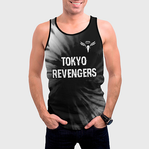 Мужская майка без рукавов Tokyo Revengers glitch на темном фоне: символ свер / 3D-Черный – фото 3