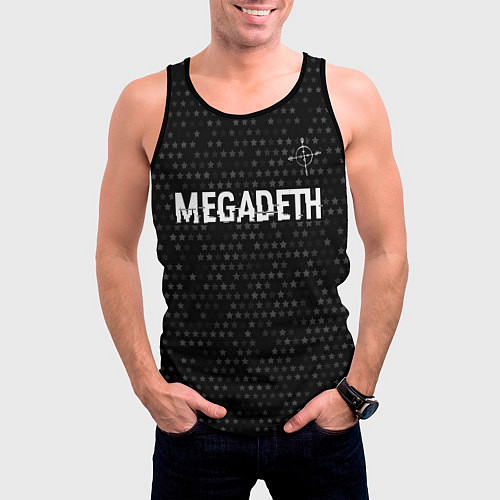 Мужская майка без рукавов Megadeth glitch на темном фоне: символ сверху / 3D-Черный – фото 3