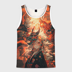 Майка-безрукавка мужская Девчонка в маске демонического дракона, цвет: 3D-белый