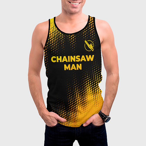 Мужская майка без рукавов Chainsaw Man - gold gradient: символ сверху / 3D-Черный – фото 3