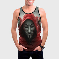 Майка-безрукавка мужская Анонимусы в красных капюшонах, цвет: 3D-черный — фото 2