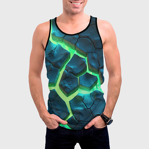 Мужская майка без рукавов Яркий зеленый разлом плит / 3D-Черный – фото 3