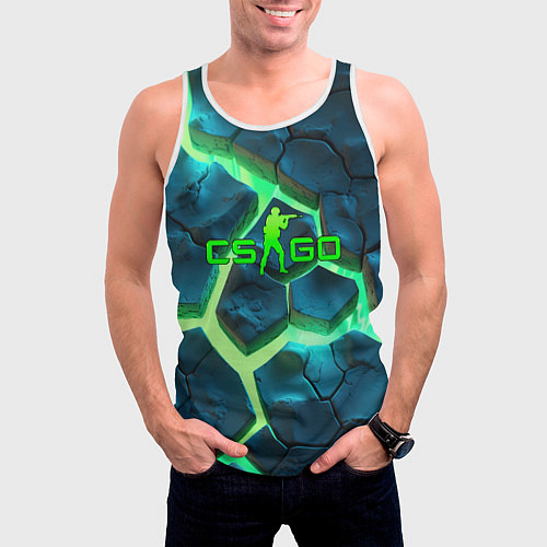 Мужская майка без рукавов CS GO green texture logo / 3D-Белый – фото 3
