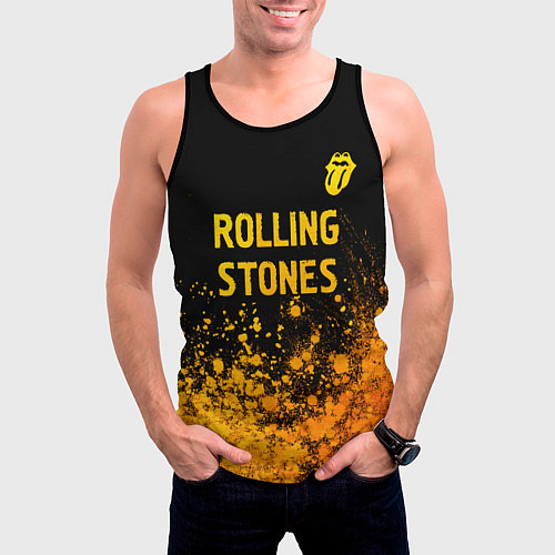 Мужская майка без рукавов Rolling Stones - gold gradient: символ сверху / 3D-Черный – фото 3