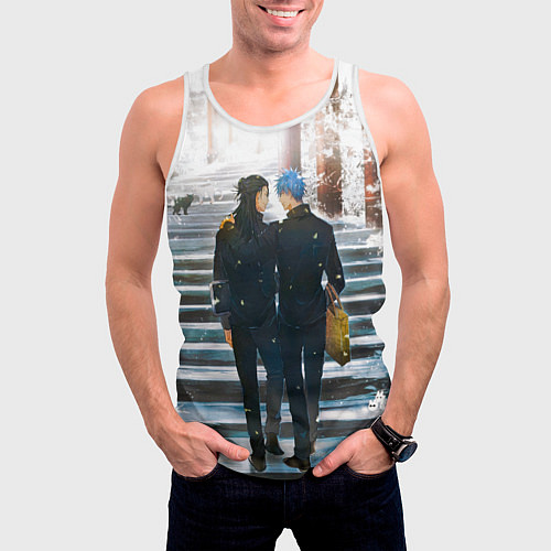 Мужская майка без рукавов Годжо и Гетто - Магическая битва / 3D-Белый – фото 3