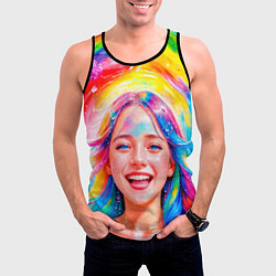 Майка-безрукавка мужская Девушка с красочными волосами в каплях воды, цвет: 3D-черный — фото 2