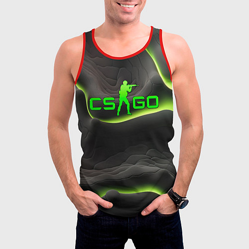 Мужская майка без рукавов CSGO green black logo / 3D-Красный – фото 3