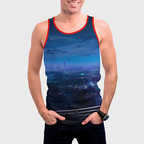 Мужская майка без рукавов Синий город / 3D-Красный – фото 3