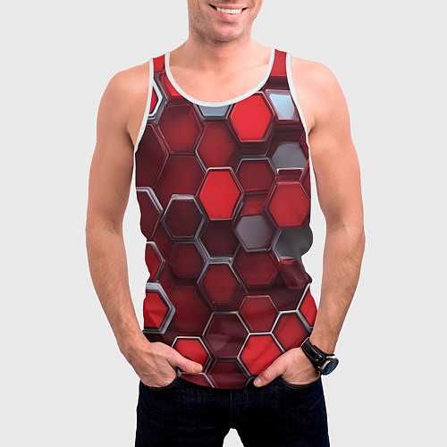 Мужская майка без рукавов Cyber hexagon red / 3D-Белый – фото 3