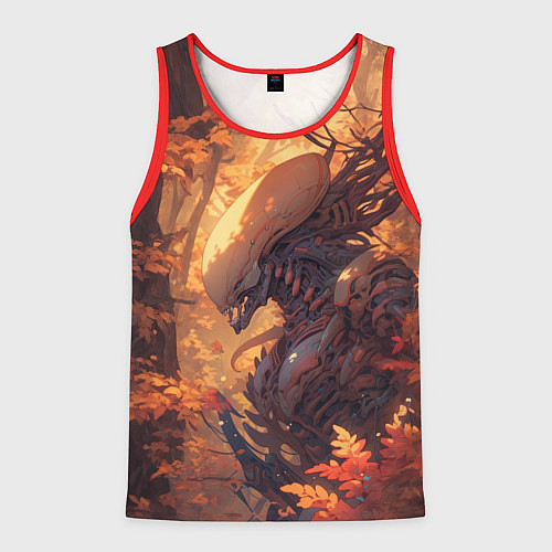 Мужская майка без рукавов Ксеноморф в осеннем лесу / 3D-Красный – фото 1