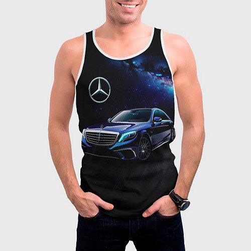 Мужская майка без рукавов Синий мерседес / 3D-Белый – фото 3