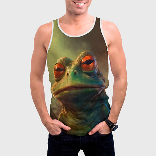 Мужская майка без рукавов Лягушка Пепе натуральная / 3D-Белый – фото 3