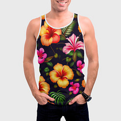 Майка-безрукавка мужская Гавайские цветы узор, цвет: 3D-белый — фото 2