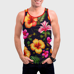 Майка-безрукавка мужская Гавайские цветы узор, цвет: 3D-красный — фото 2