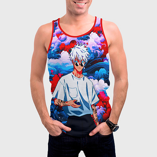 Мужская майка без рукавов Красавец Сатору Годжо - Магическая битва / 3D-Красный – фото 3