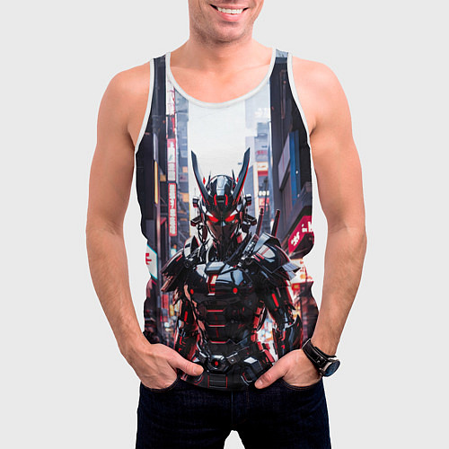 Мужская майка без рукавов Киборг-самурай / 3D-Белый – фото 3