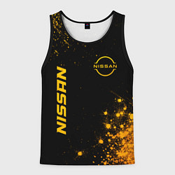 Майка-безрукавка мужская Nissan - gold gradient: надпись, символ, цвет: 3D-черный