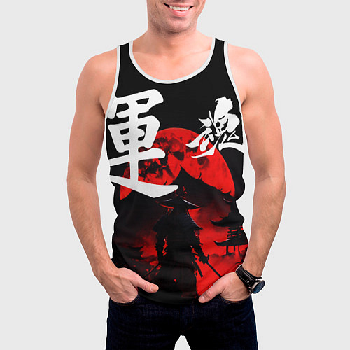 Мужская майка без рукавов Японский самурай и красная луна / 3D-Белый – фото 3