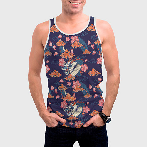 Мужская майка без рукавов Паттерн китайский дракон / 3D-Белый – фото 3