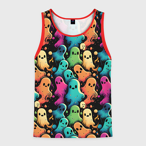 Мужская майка без рукавов Паттерн с разноцветными приведениями / 3D-Красный – фото 1