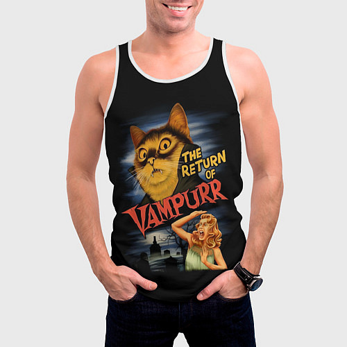 Мужская майка без рукавов Кот вампир / 3D-Белый – фото 3