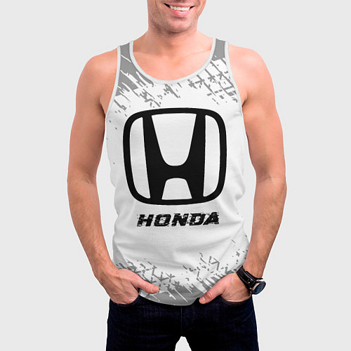 Мужская майка без рукавов Honda speed на светлом фоне со следами шин / 3D-Белый – фото 3