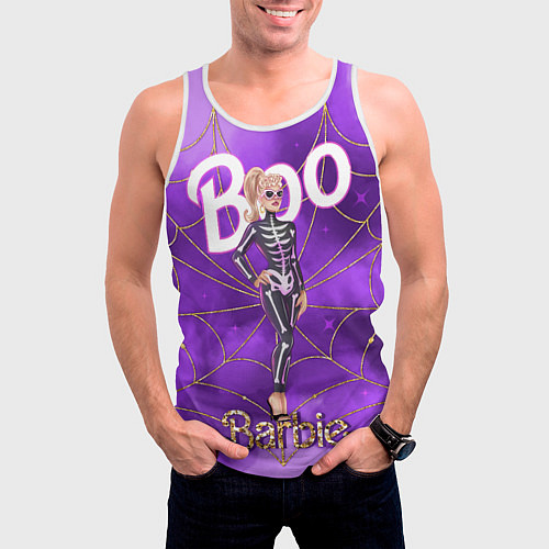 Мужская майка без рукавов Барби в костюме скелета: паутина и фиолетовый дым / 3D-Белый – фото 3
