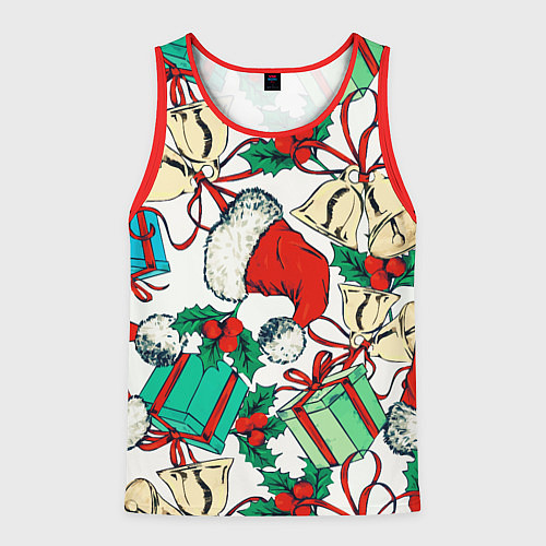 Мужская майка без рукавов Узор с новогодними падарками / 3D-Красный – фото 1