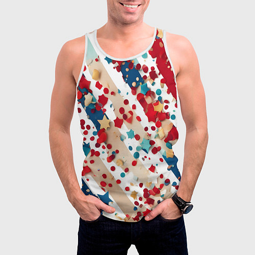 Мужская майка без рукавов Новогодние линии красный синий / 3D-Белый – фото 3