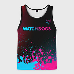 Майка-безрукавка мужская Watch Dogs - neon gradient: символ сверху, цвет: 3D-черный