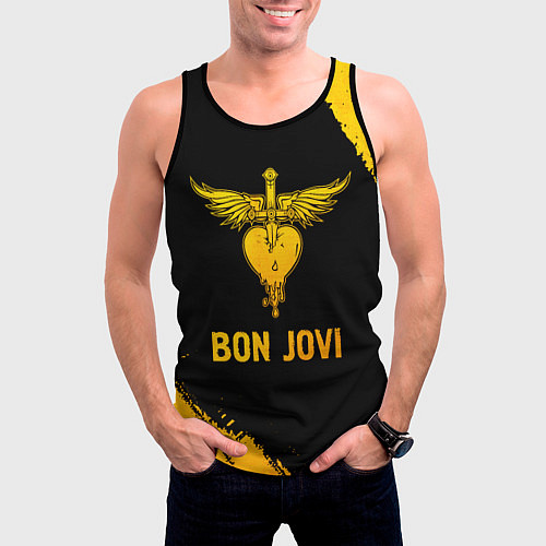 Мужская майка без рукавов Bon Jovi - gold gradient / 3D-Черный – фото 3