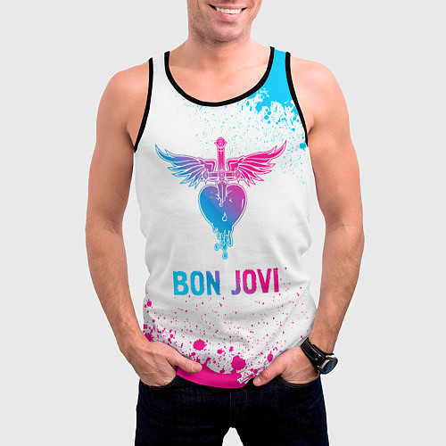 Мужская майка без рукавов Bon Jovi neon gradient style / 3D-Черный – фото 3