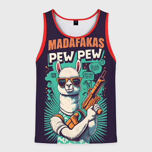 Мужская майка без рукавов Pew Pew Madafakas - лама с пистолетами / 3D-Красный – фото 1