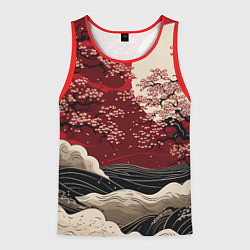 Майка-безрукавка мужская Багровый пейзаж в японском стиле, цвет: 3D-красный