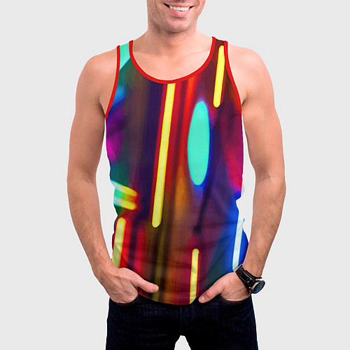 Мужская майка без рукавов Абстрактная неоновая композиция / 3D-Красный – фото 3