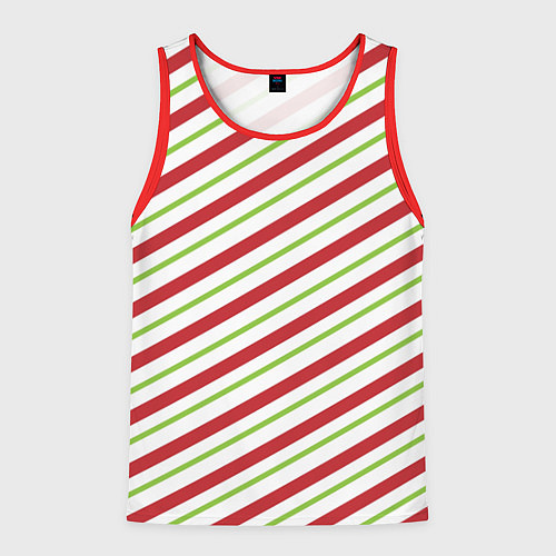 Мужская майка без рукавов Рождественский паттерн красно зеленые полосы / 3D-Красный – фото 1