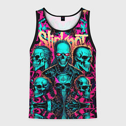 Майка-безрукавка мужская Slipknot на фоне рок черепов, цвет: 3D-черный