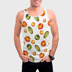 Майка-безрукавка мужская Разноцветные тыквы - паттерн, цвет: 3D-белый — фото 2