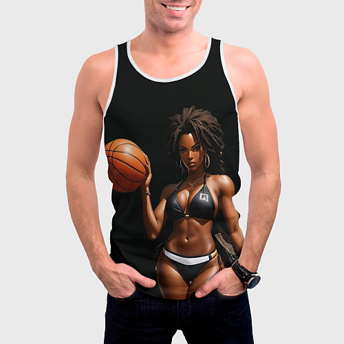 Мужская майка без рукавов Девушка с баскетбольным мячом / 3D-Белый – фото 3