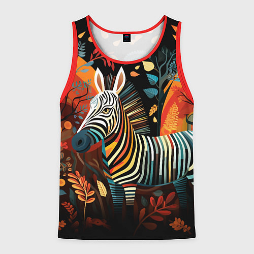 Мужская майка без рукавов Зебра в стиле фолк-арт / 3D-Красный – фото 1
