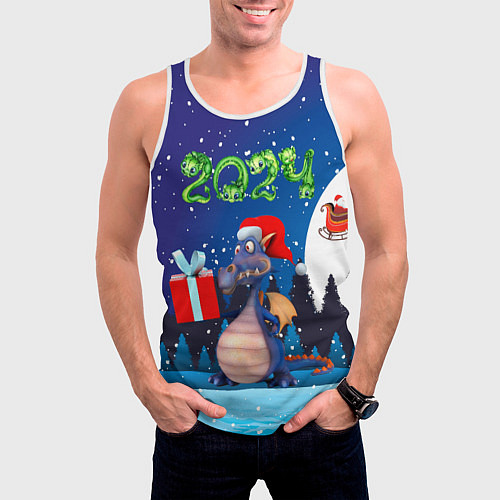 Мужская майка без рукавов Cиний дракон / 3D-Белый – фото 3