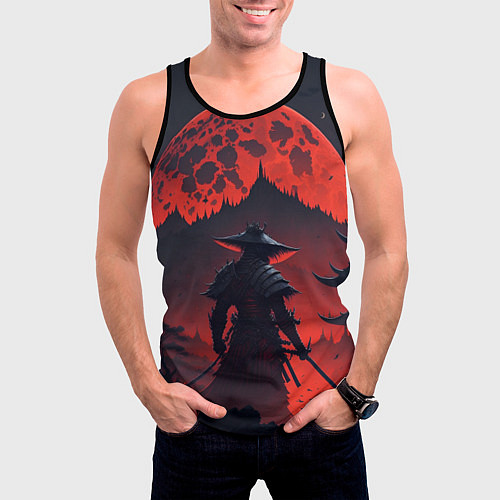 Мужская майка без рукавов Samurai and red moon - нейросеть / 3D-Черный – фото 3