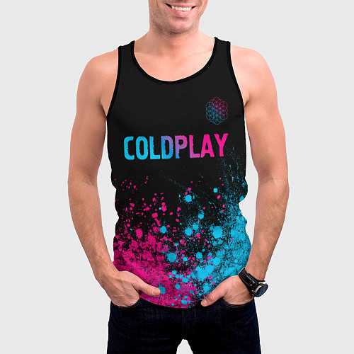 Мужская майка без рукавов Coldplay - neon gradient: символ сверху / 3D-Черный – фото 3