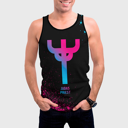 Мужская майка без рукавов Judas Priest - neon gradient / 3D-Черный – фото 3