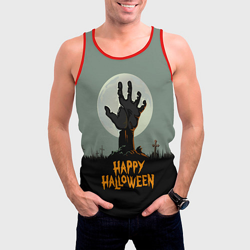 Мужская майка без рукавов Halloween - рука мертвеца / 3D-Красный – фото 3