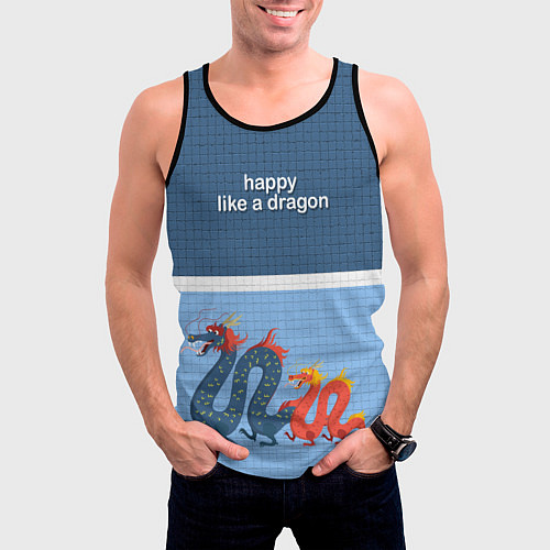 Мужская майка без рукавов Счастливые драконы / 3D-Черный – фото 3